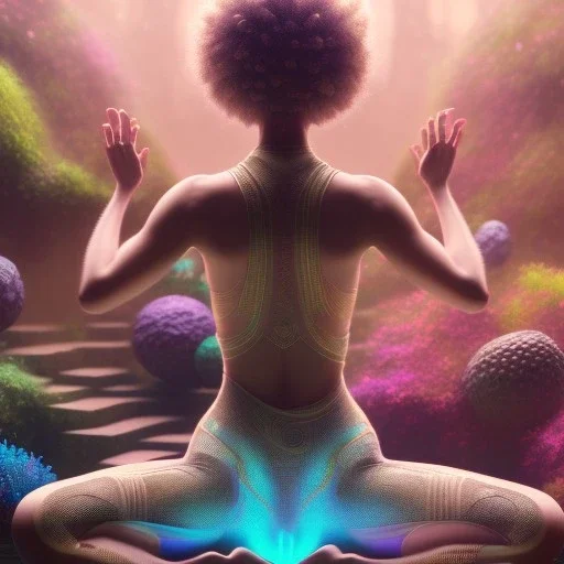 yoga artist, maze background , levitated lab equipment, 4k, Highly Detailed, Masterpiece, perfect eyes, Digital Illustration, Cinematic Lighting, Realistic, Sharp Focus, Centered, Beautifully Lit, Bioluminescent by Stanley Artgerm Lau