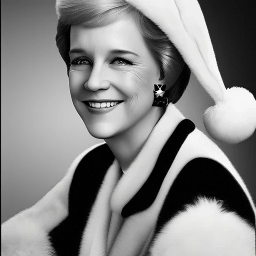 Julie Andrews wearing a Santa hat and sitting in a Shinkansen in Tokyo