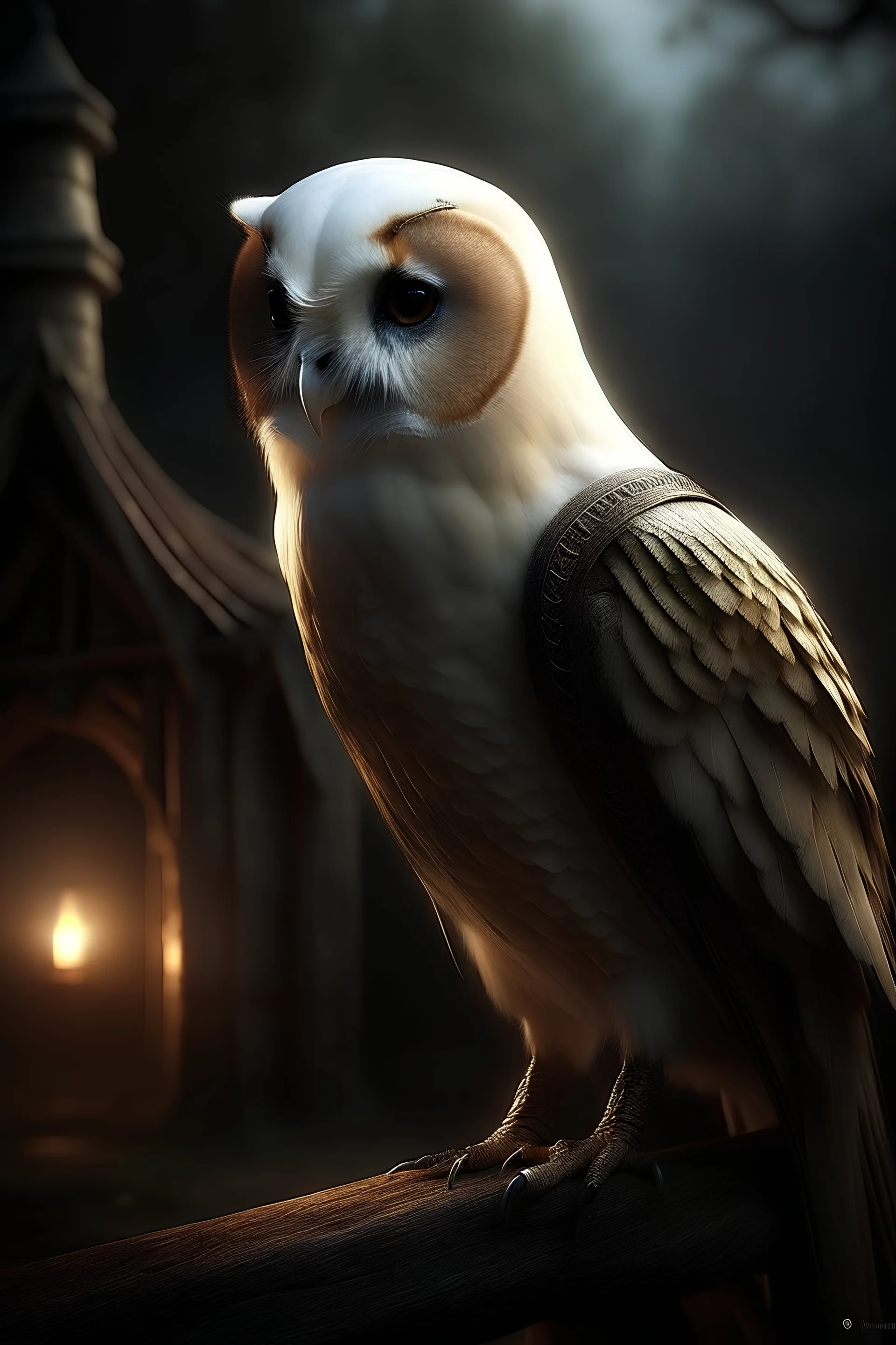 Barn owl, warrior, fantasy, bird