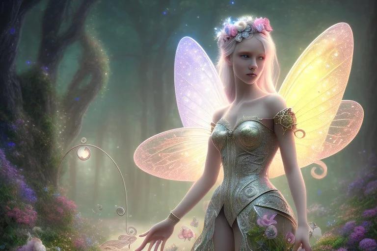 Today's Challenge: Fairies. I used Stablecog. Prompt: masterpiece, best quality, sharp focus, 8k, intricately detailed environment, anime, colorful, bright colors, whimsical, glowing lights, fantasia landscape, fairy lights, beautiful black girl in flowing dress, perfect face, golden ratio, sparkling eyes, watercolor, flowers, plants