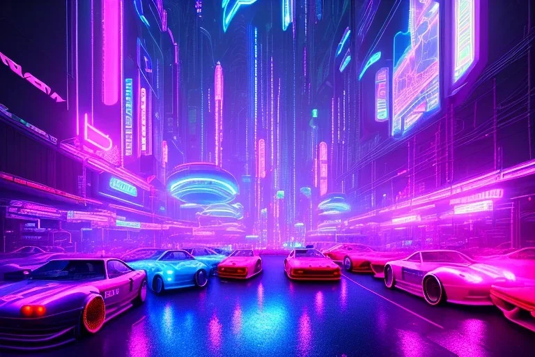 City, Neon, Neon Lighting, Cyberpunk, Hyper Realistic, Hyper Detailed,