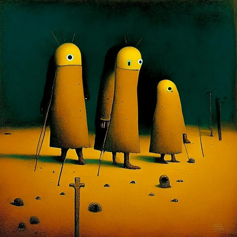 Style by Pawel Kuczynski and Squeak Carnwath and Zdzislaw Beksinski, dramatic '70s nightmare ultra sinister underground cartoon, shy anthropomorphic peanut men carrying crosses,