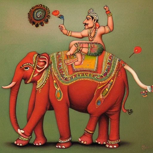 indian cow gods riding an indian elephant painting