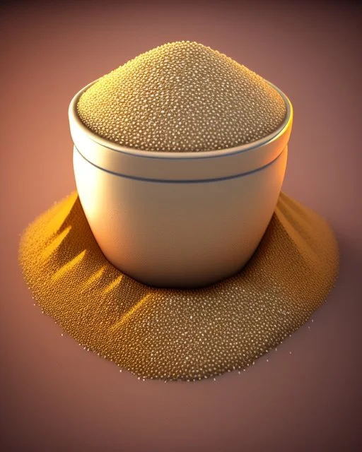 Sesame Seeds on the small cup. Realistic photo. HD. Glowing. 3d style