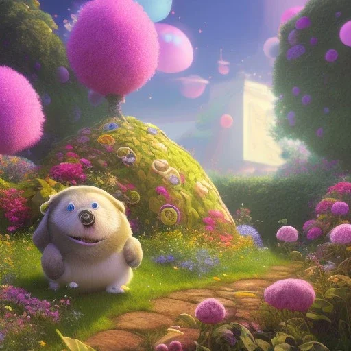 pixar style, volumetric summer garden environment and background, realistic painting of hamburger, looking excited, volumetric lighting, dramatic lighting, detailed digital painting, extreme dense and fine fur, anime, ornate, colour-washed colors, elegant, small minutiae, tiny features, particulars, centered, smooth, sharp focus, renderman gofur render, 8k, uhd, detailed eyes, realistic shaded volumetric lighting, sunlight caustics, backlight, centered camera view