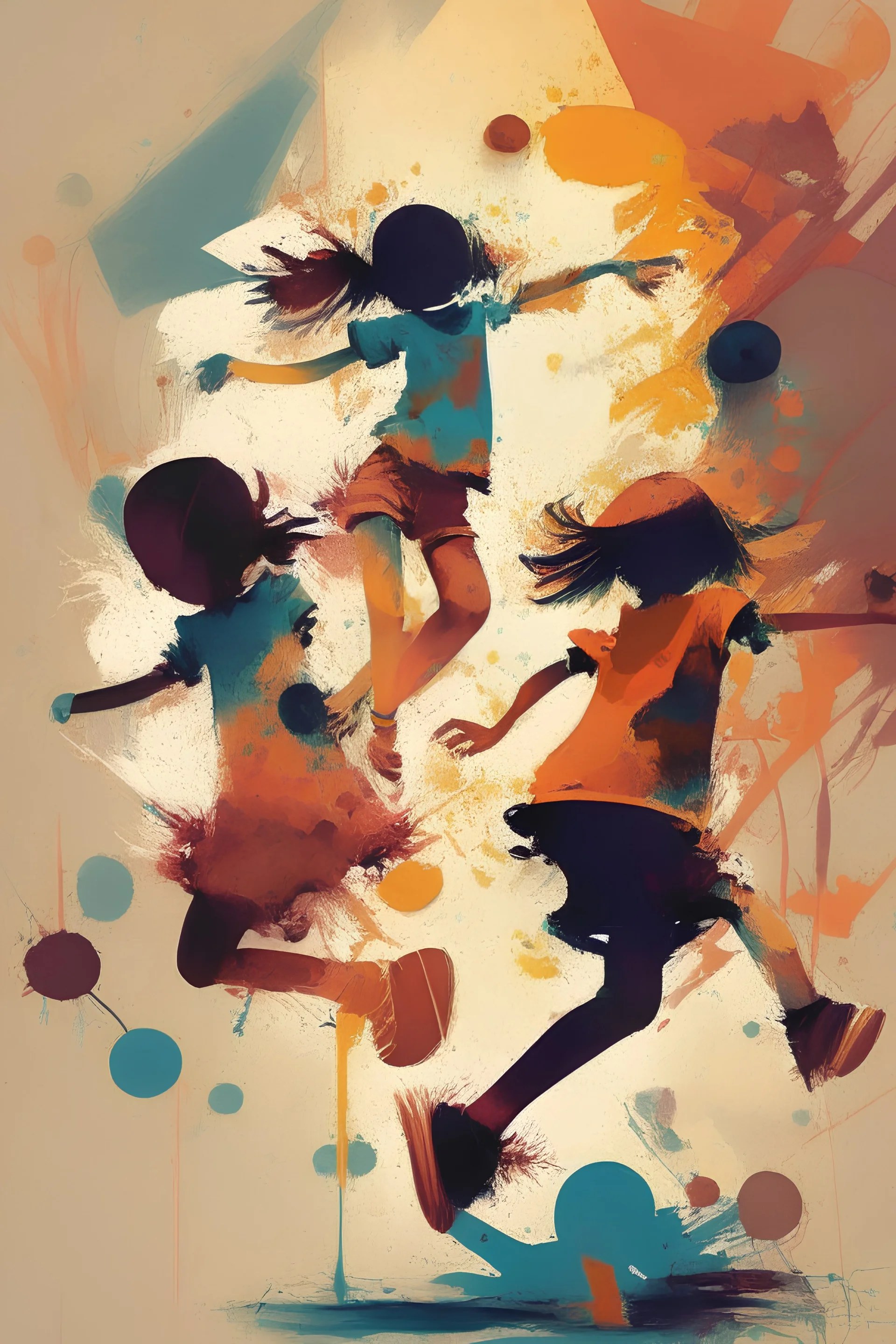 Kids playing , abstract style