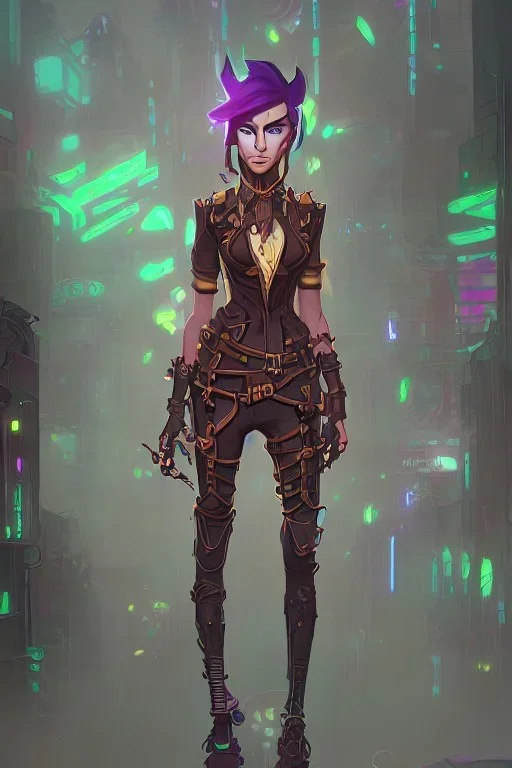 steampunk elf in a neon dystopian city