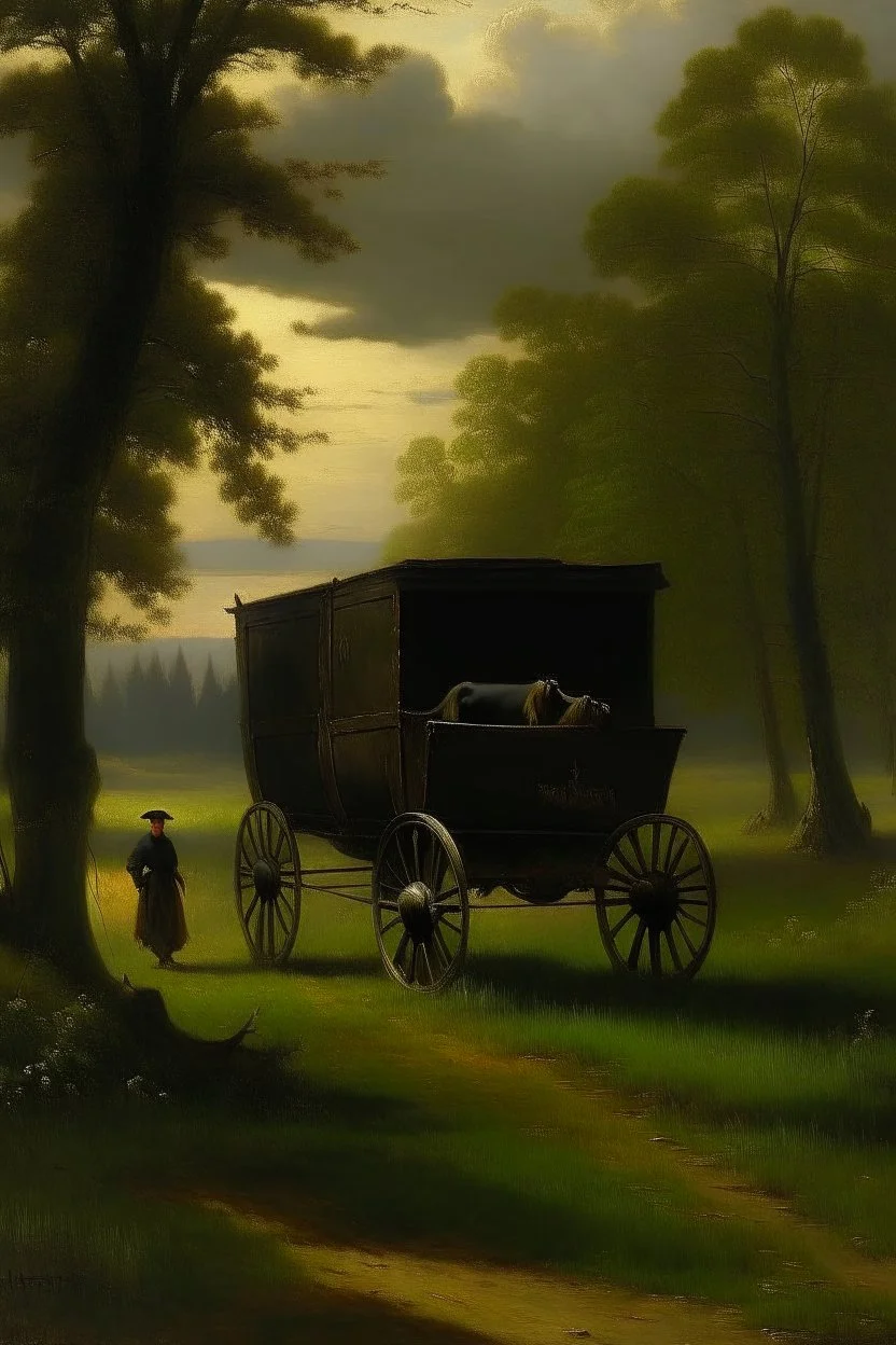 A black wagon painted by George Inness