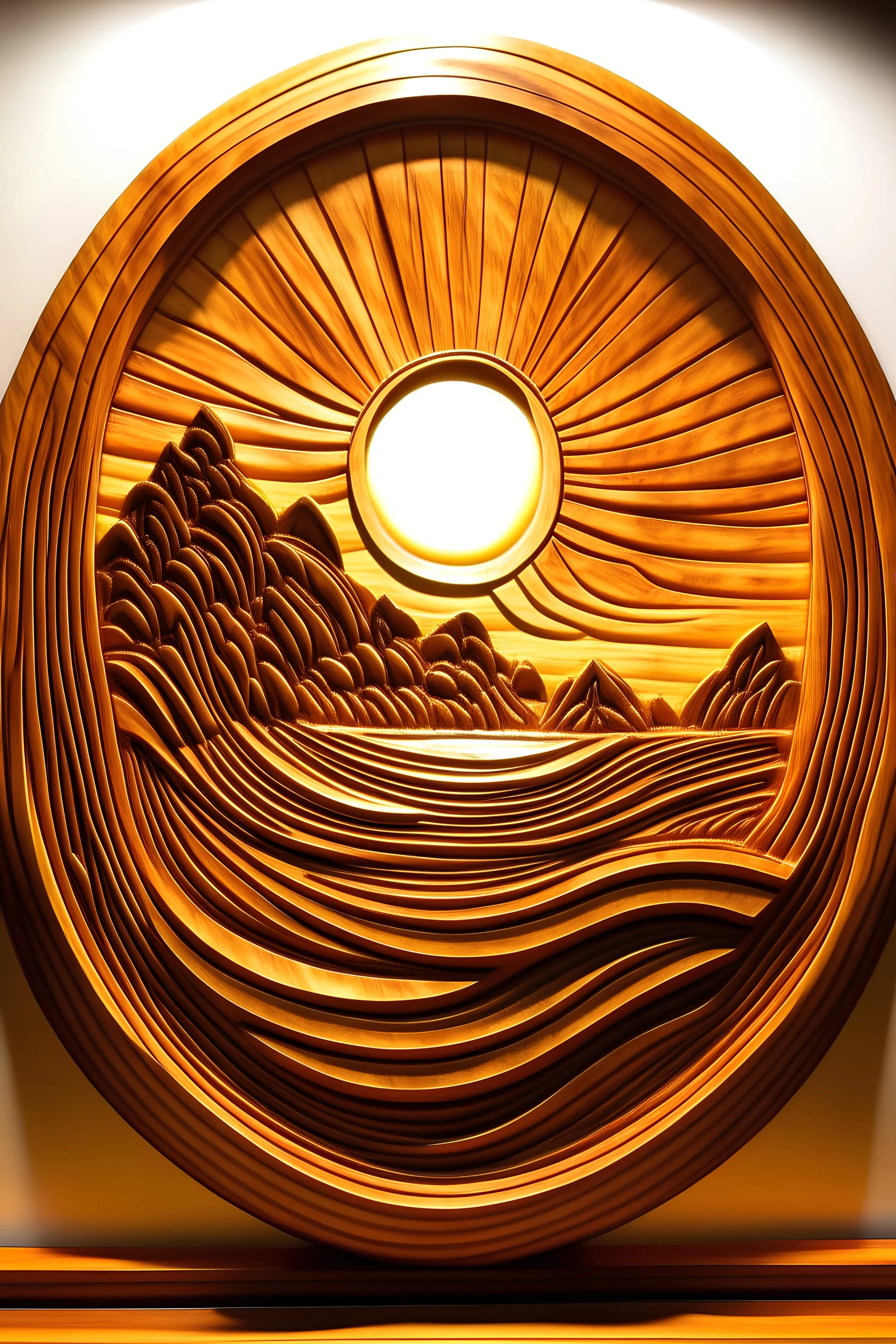 wooden carving of a sunrise art