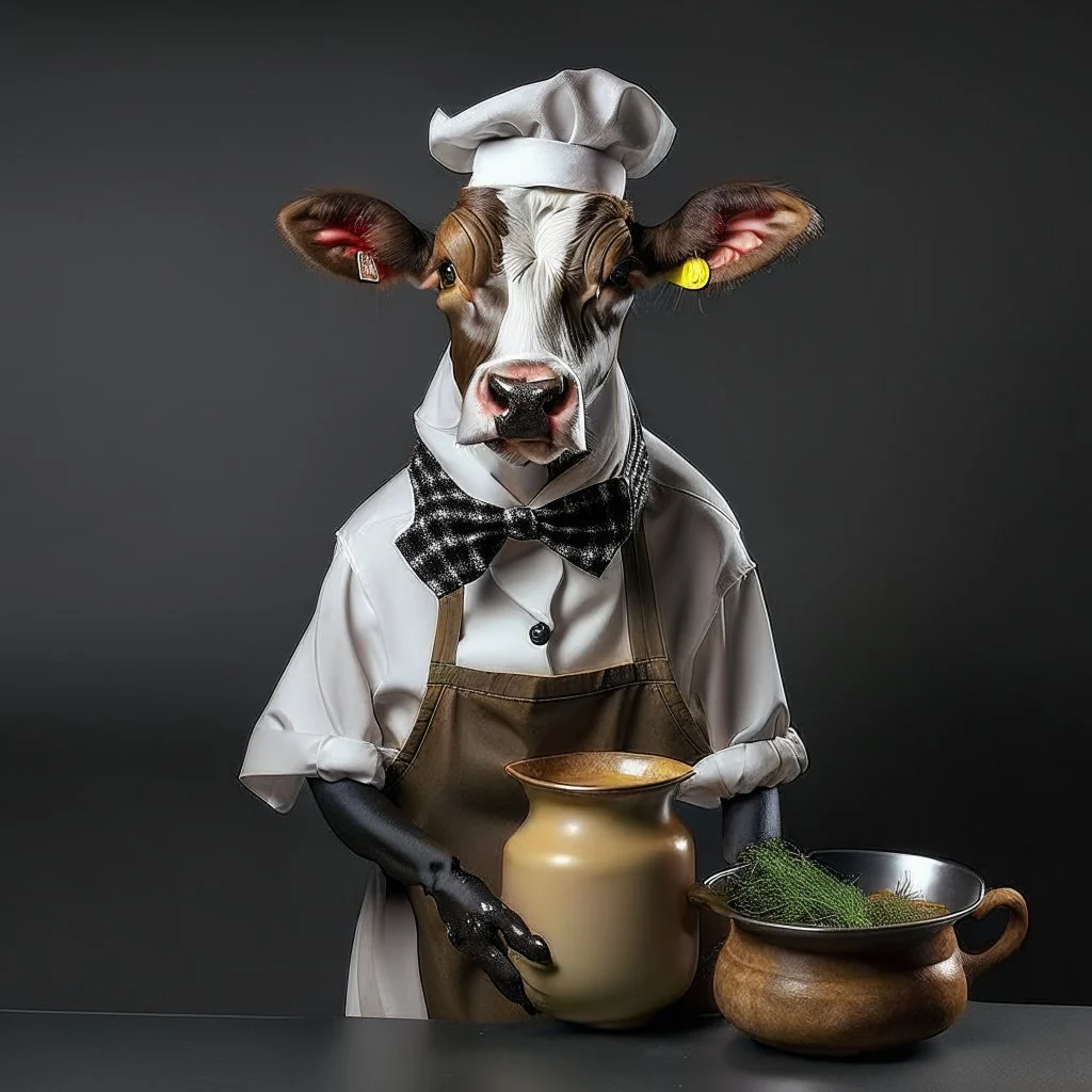 Cow in cooking clothes