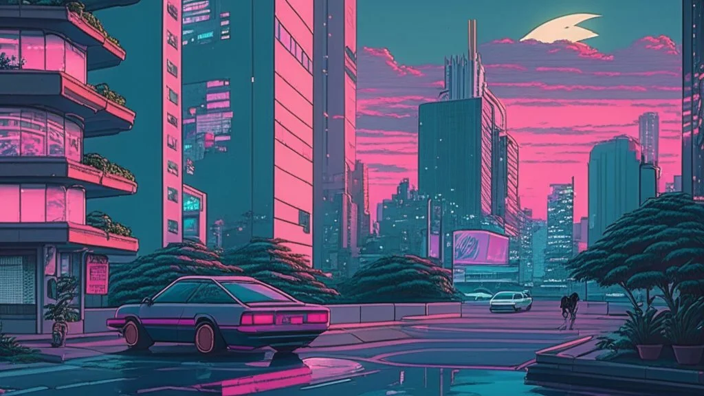 soothing 80s Japanese city ,