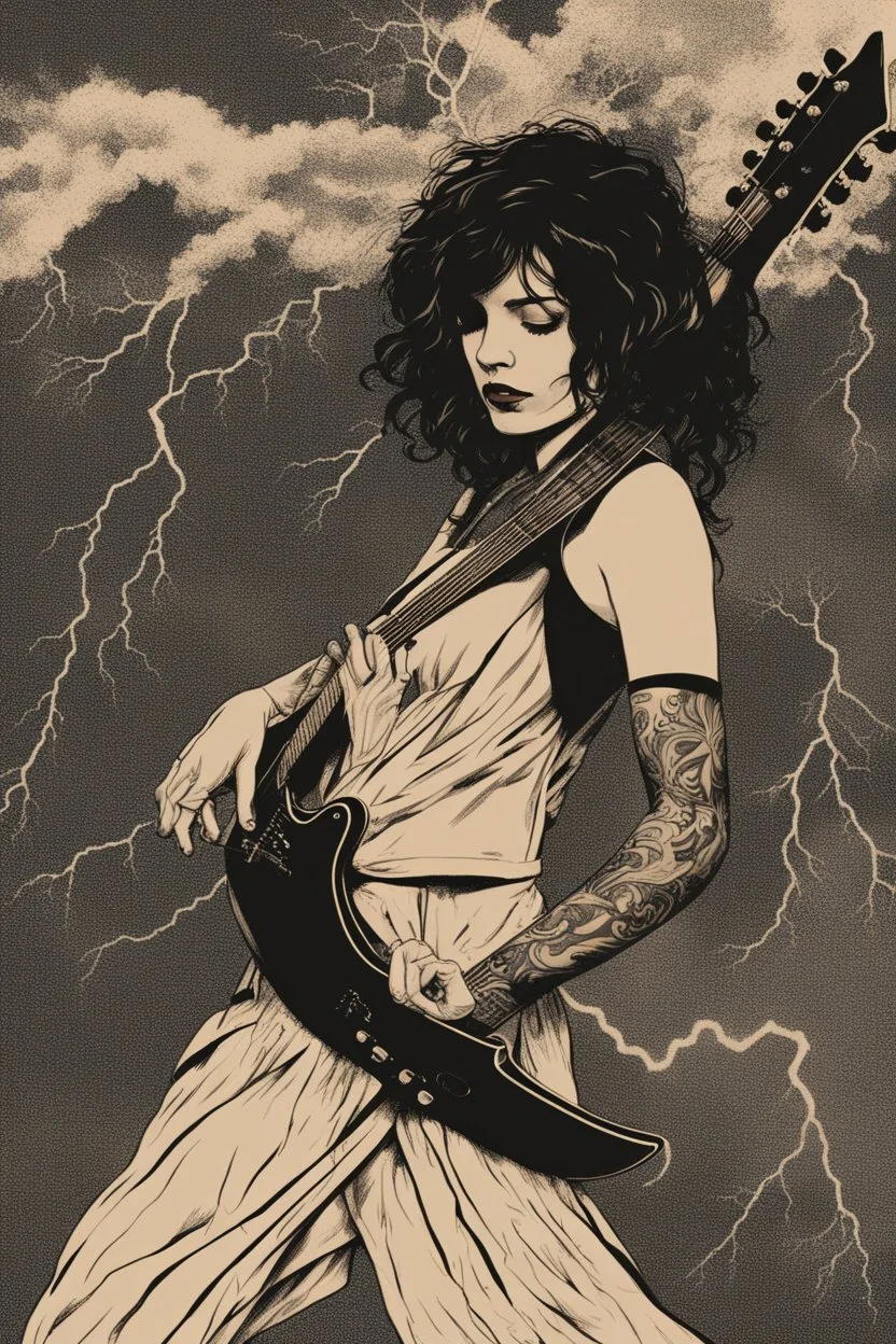 Tattooed arms sliced through a lightning-fast solo, fingers dancing nimbly across frets. Whenever Sabrina screeched a verse, Samantha echoed her anguished cries through her wailing notes. The crowd swayed hypnotically around them. But Samantha remained the blazing nexus at the eye of the storm. Eyes closed, she threw herself into each power chord with primal abandon. When the final crushing riff hit, Samantha unleashed a screaming solo to shake the rafters. Fingers blurred as her small form was