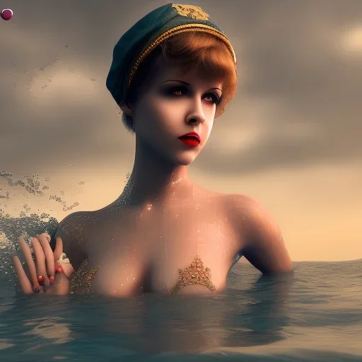 Aaron Carter with sexy Clara Bow, stormy seas, two people, Aaron Carter, romance, romantic, water, swimming, DAZ3D, by Michael Turner, soft lips, cinematic lighting, studio lighting, shine, 4K, fantastic view, girls at beach with her.