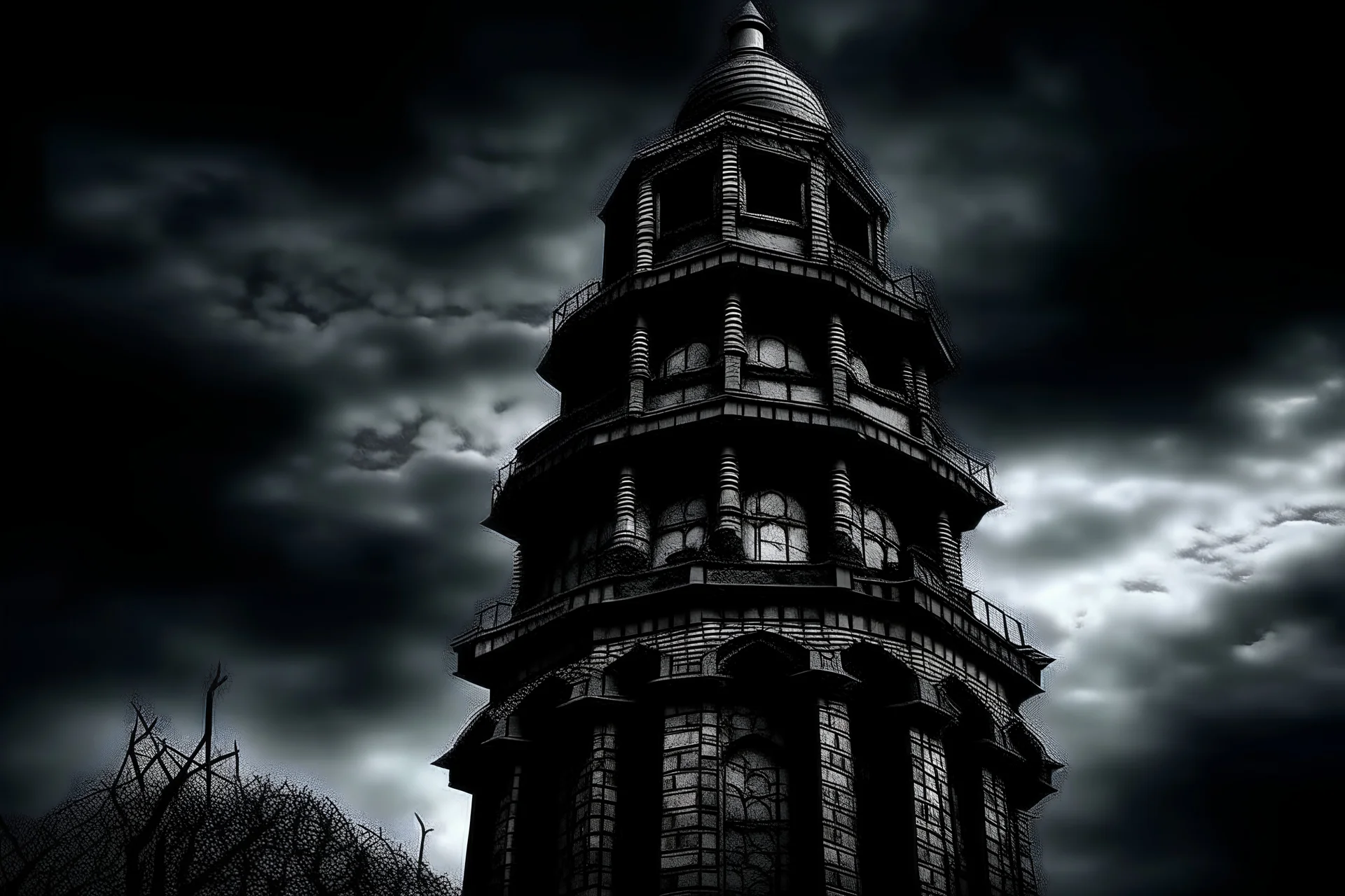 Evil with darkness Ottoman Tower up into the sky