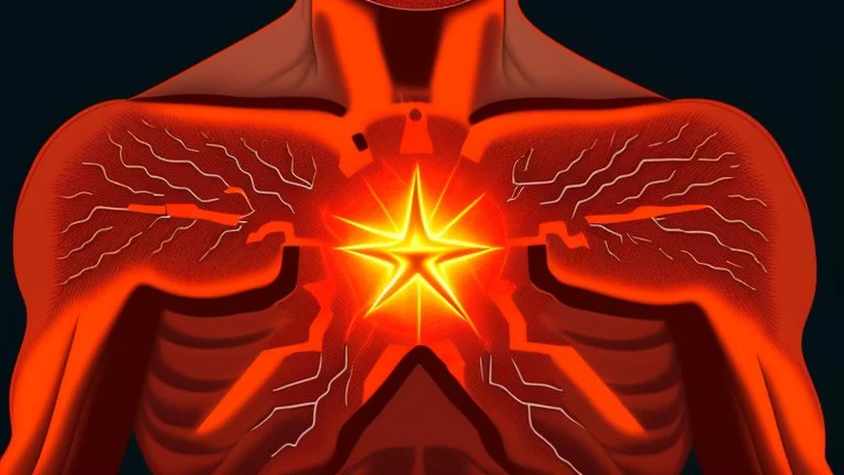 An reddish-orange star fires up inside of man's chest