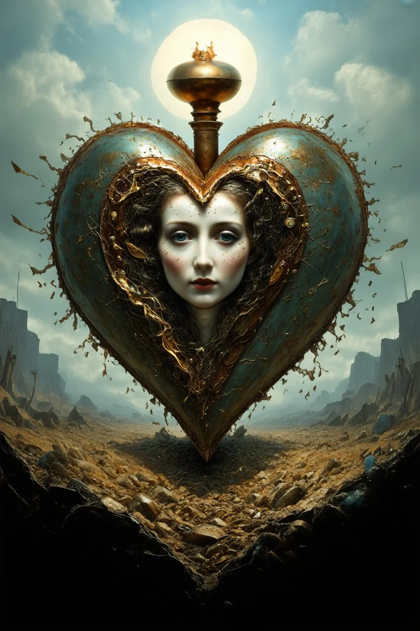the Wasteland can only be healed when one pure of heart asks the right question: To whom does the Grail serve; a neo-surrealistic, expressionistic, steampunk version of Gustav Klimt