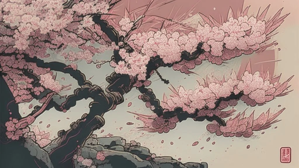 Japanese cherry blossom, comic style