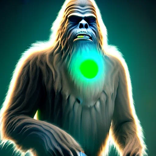 Highly detailed image of scary evil bigfoot Sasquatch with iridescent green astronaut space suit,missing helmet face shield,growling ferocious,dark,science fiction,alien horror,evil,scary intricate details, cinematic, 8k, ultrarealistic, unreal engine,1950s diner,people eating,HR Giger