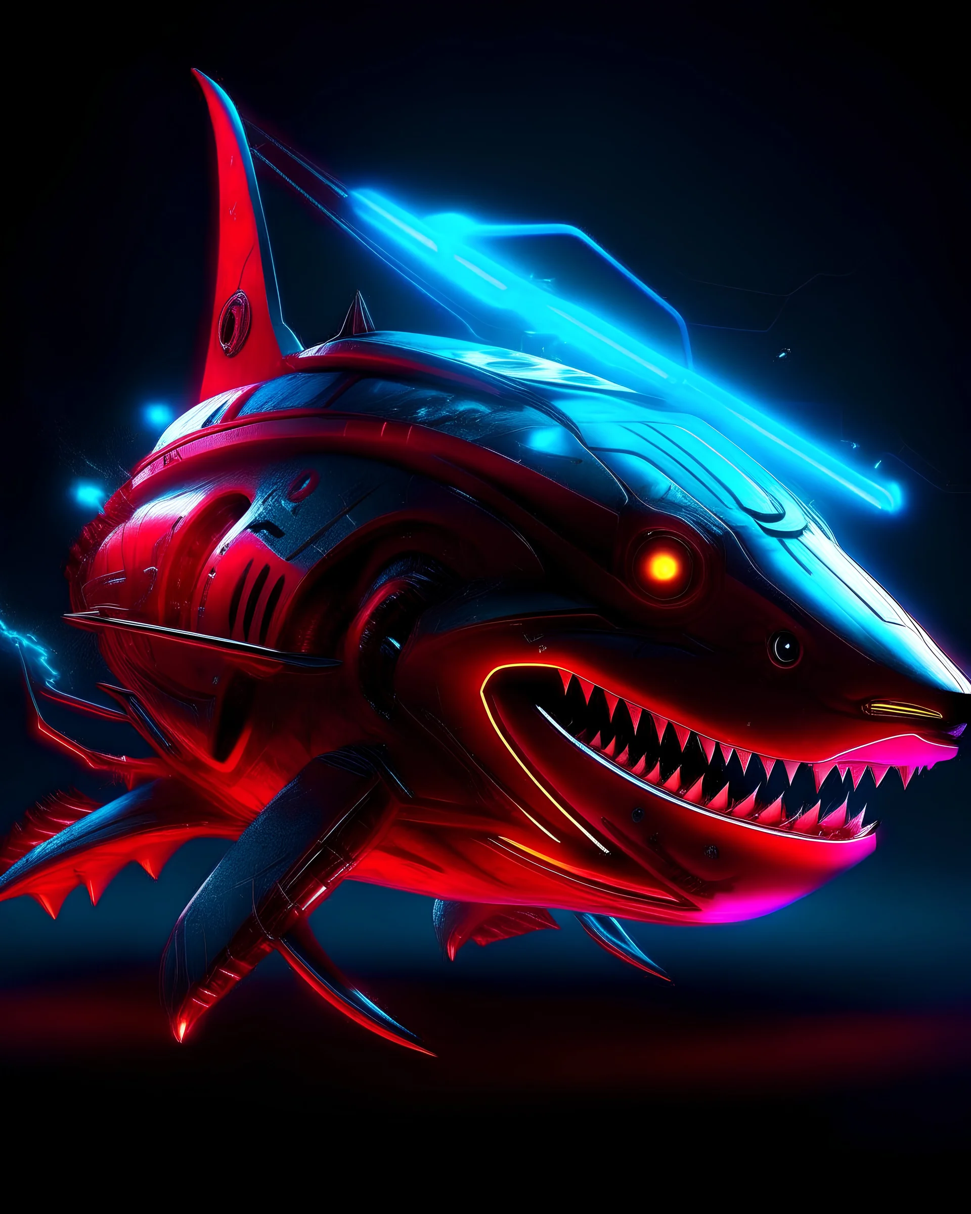 cyberpunk cyber shark . led color red . shark charter