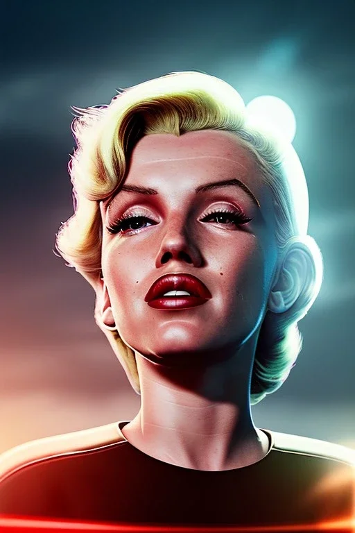 Ultra Realistic retro sci-fi scene, portrait, blonde woman, sweet young Marilyn Monroe face, perfect iris, tight latex coat, helmet, Strange planet background. Spaceship, fog, rain, soft color, highly detailed, unreal engine 5, ray tracing, RTX, lumen lighting, ultra detail, volumetric lighting, 3d, finely drawn, high definition, high resolution.