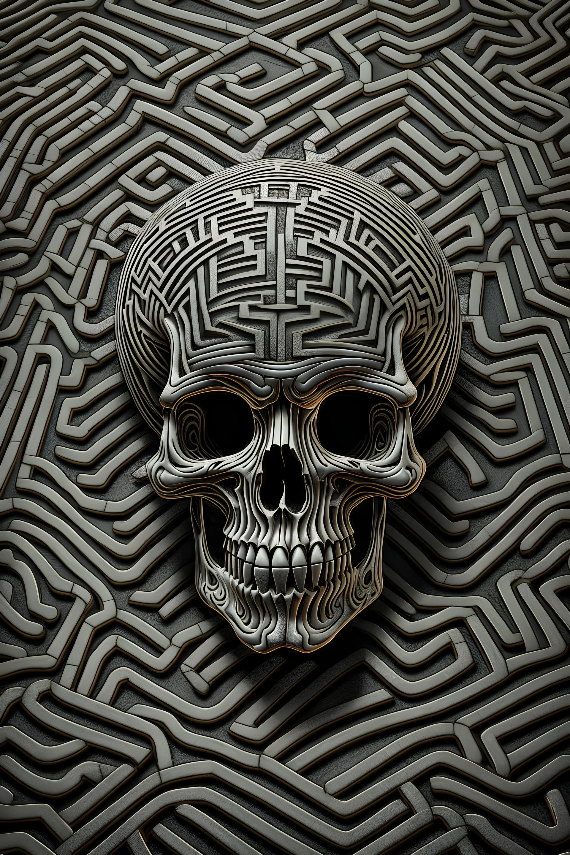 A labyrinth shaping the lines of a skull