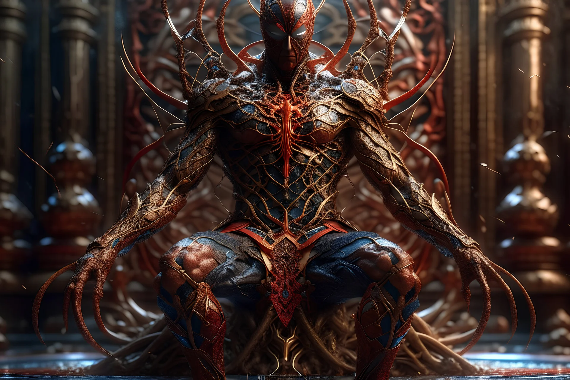 Fhoto full body, reality, Raw, spiderman as king god war, digital art, intricate details, powerful composition, captivating, , trending on artstation, sharp focus, studio photo, intricate details, highly detailed, by addie_digi