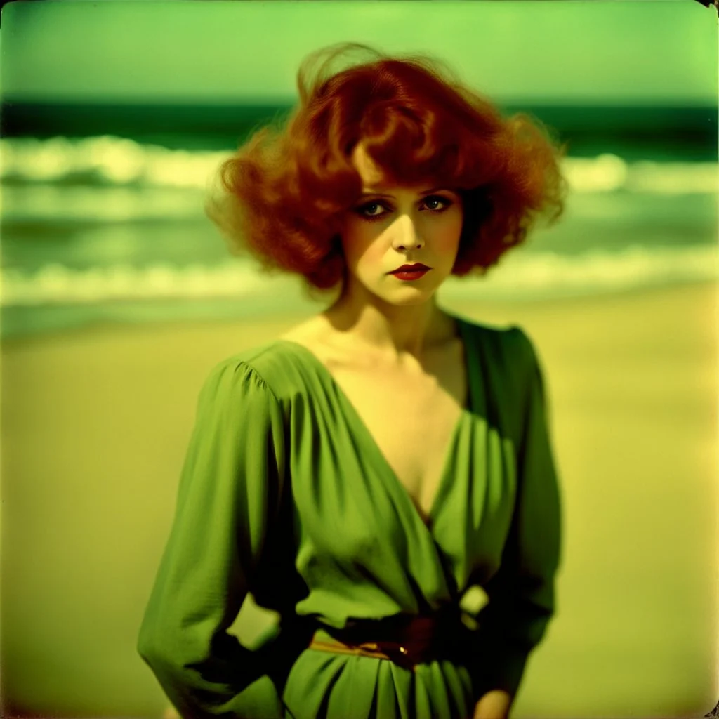 Clara bow on the beach, in the wind, autochrome