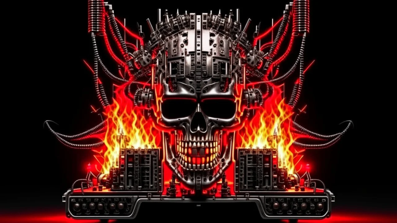 4K. REALISTIC FULL DETAILS. LOGO EMISSION DE RADIO HARDROCK FIRESTARTER TERMINATOR.