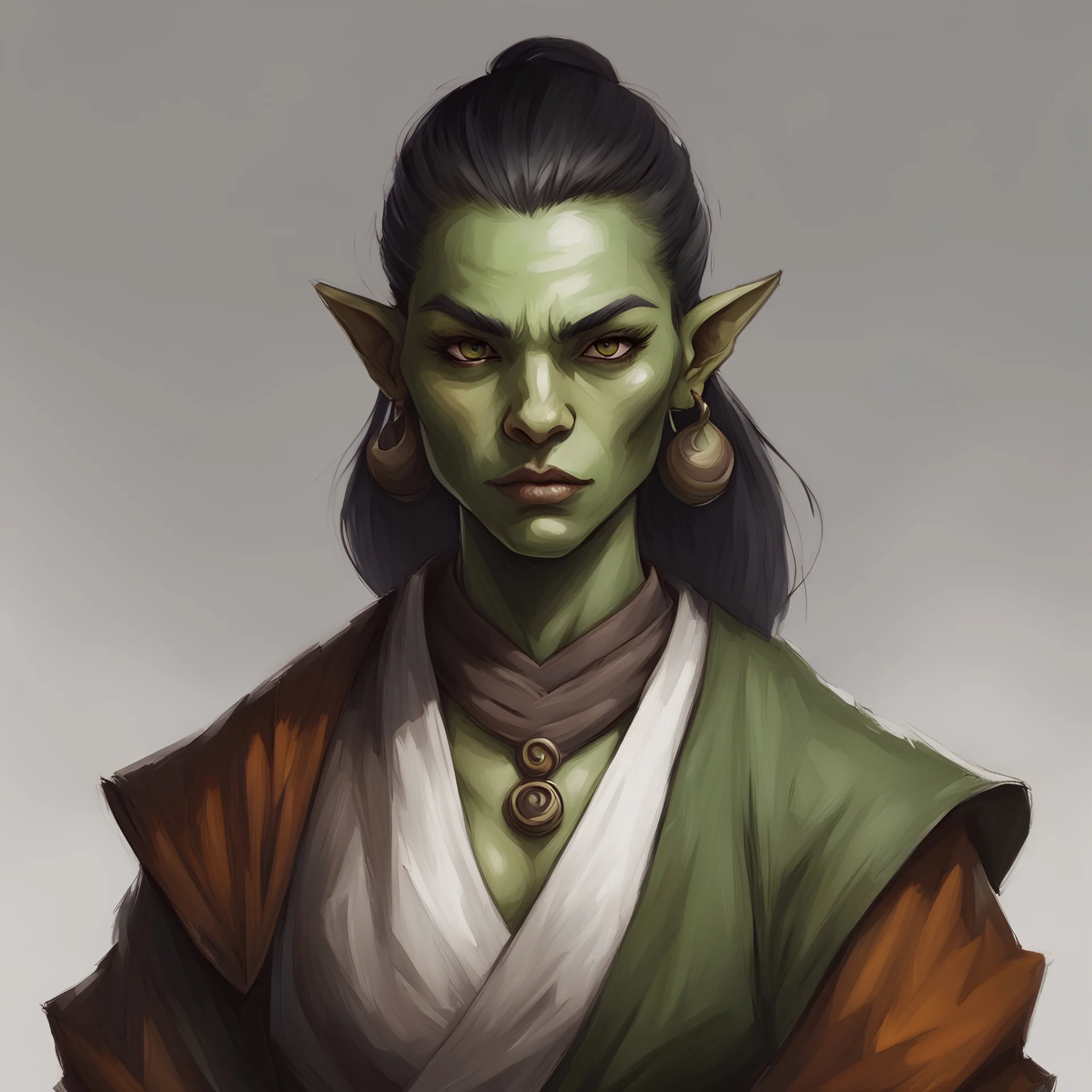 dnd half orc portrait woman monk fullbody drawn young