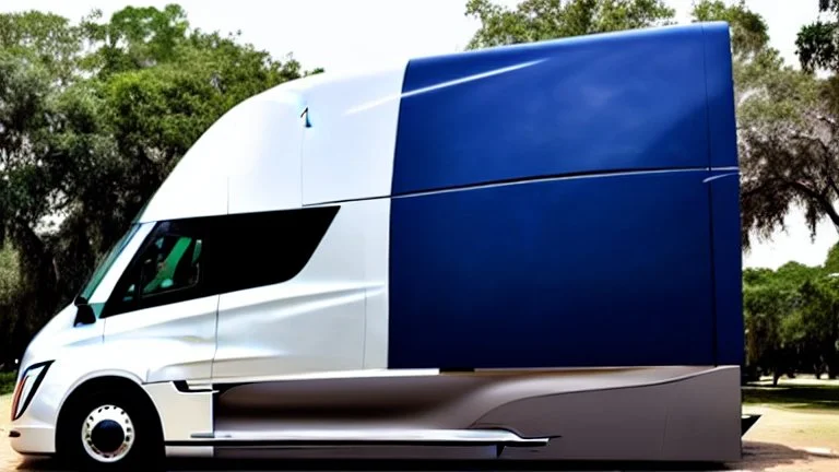 A Tesla semi-truck is parked, at Chichen Itza, in Mexico. CINEMATIC. WIDE ANGLE LENS.