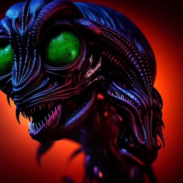 A dark demon, colorful ,highly intricate, Realistic photography, incredibly detailed, ultra high resolution, 8k, complex 3d render, alien, cinema 4d.