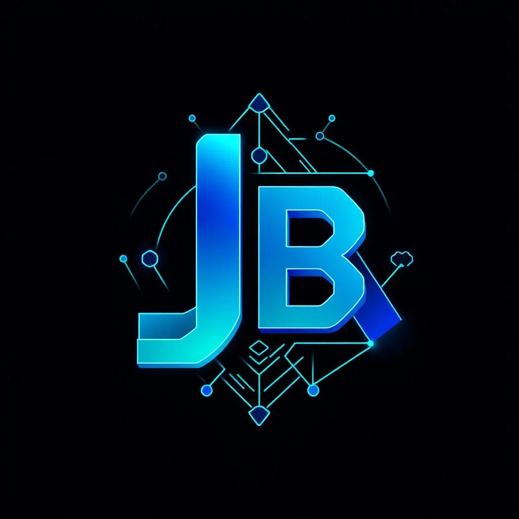 "Innovative, futuristic logo for 'JB AI Art' - blending abstract 'JB' monogram with advanced AI-inspired elements. Vibrant gradient colors (blue, green, metallic) convey computational power and the intersection of art/technology. Geometric shapes, interconnected lines, and 3D wireframe details suggest AI engineering prowess. Visually striking, memorable mark that communicates the studio's cutting-edge, AI-driven capabilities."