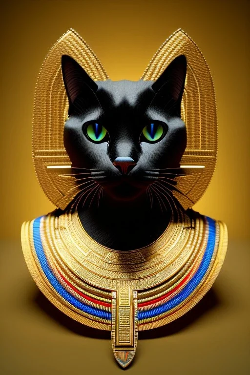 kente scene, Black Egyptian Cat, jewelry, realistic, thread, embroidery, octane render, high detail