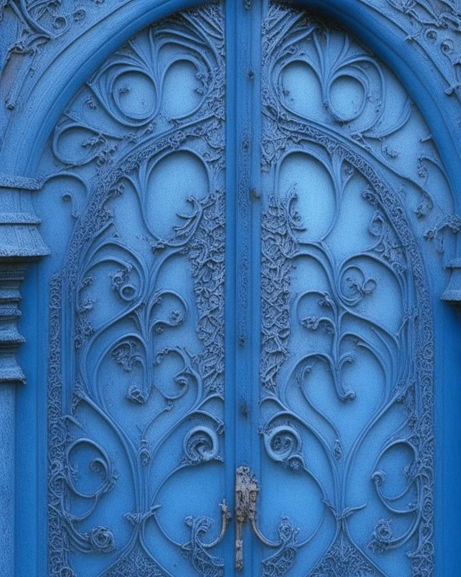 photo of a blue gothic gate,intricate details