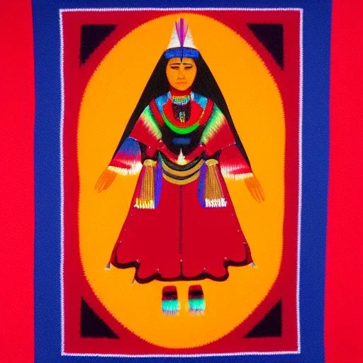 Full body portrait, painting, medium shot lady native American sand painting