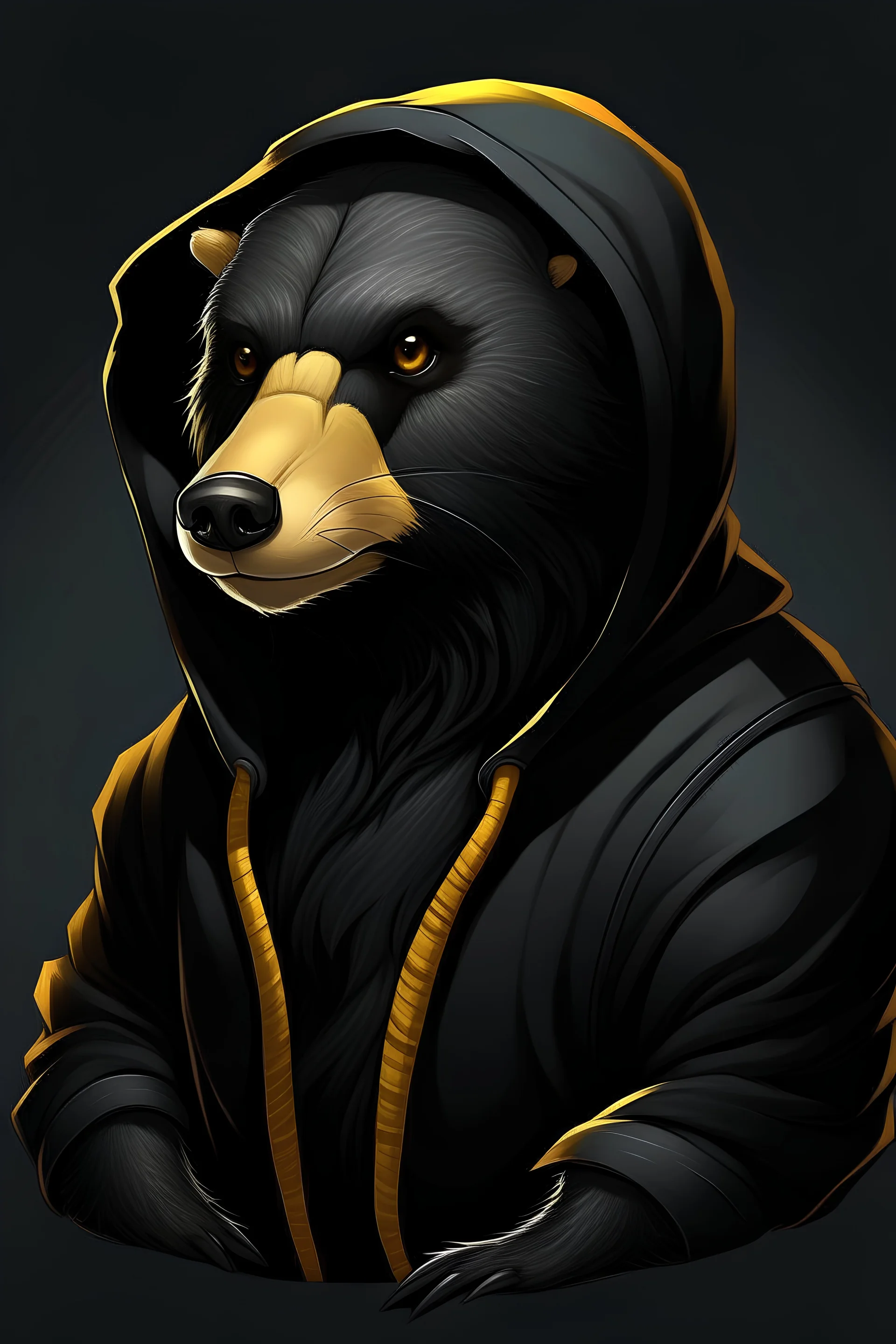 regal looking cyber honey badger wearing a black hoodie