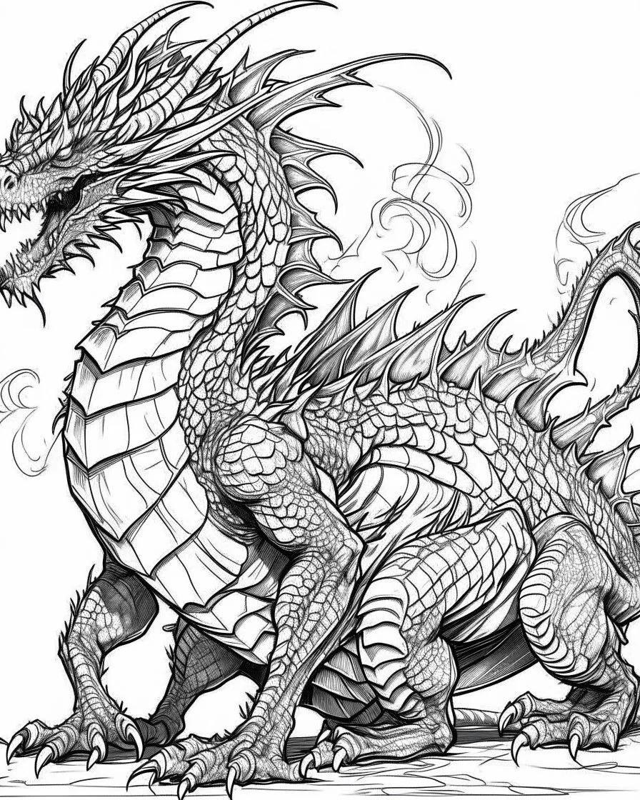 horrible real massive dragon, coloring image, full body (((((white background))))), only use an outline., real style, line art, full white, clean line art, white background, Sketch style,abaility to color