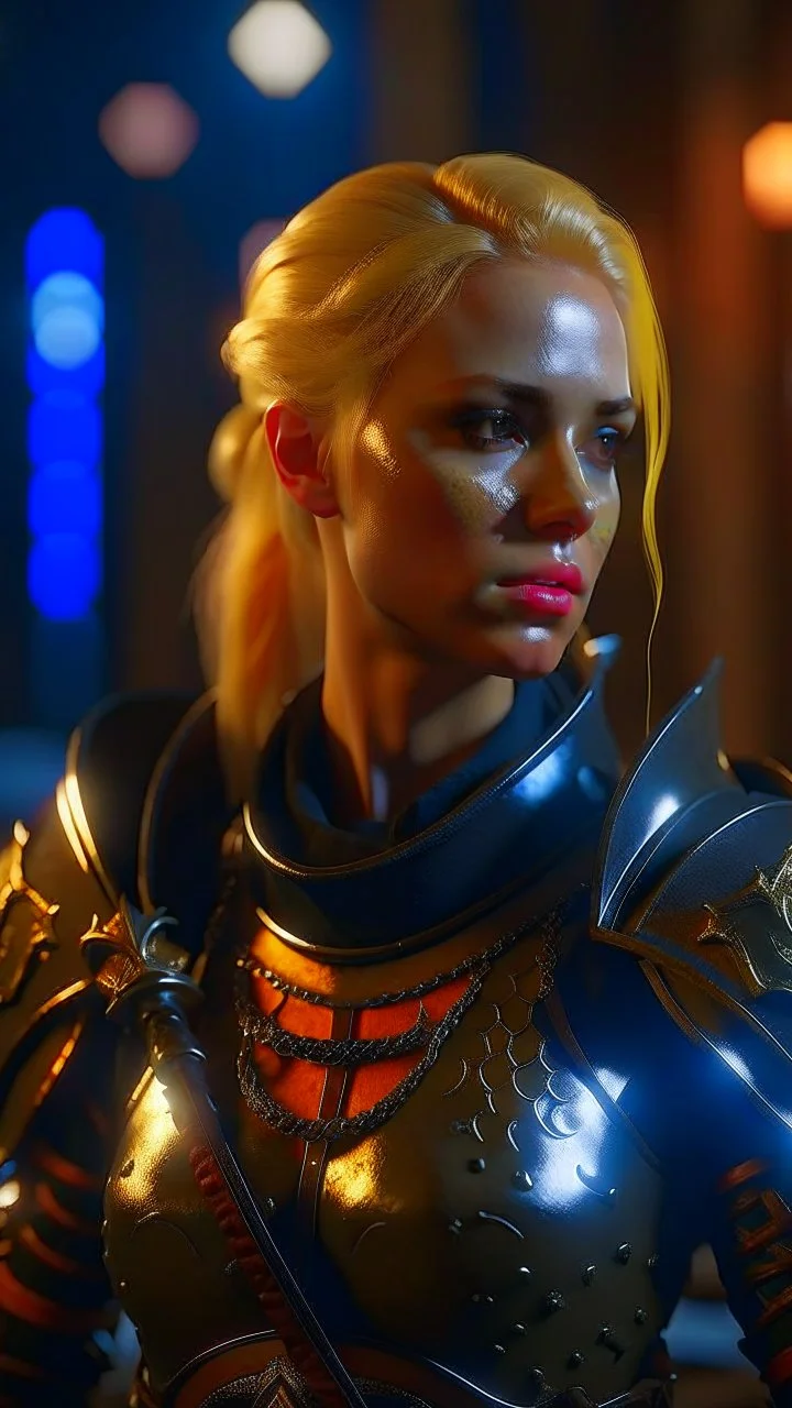 blonde female hunter wearing leather half armour dark fantasy Realistic 4k