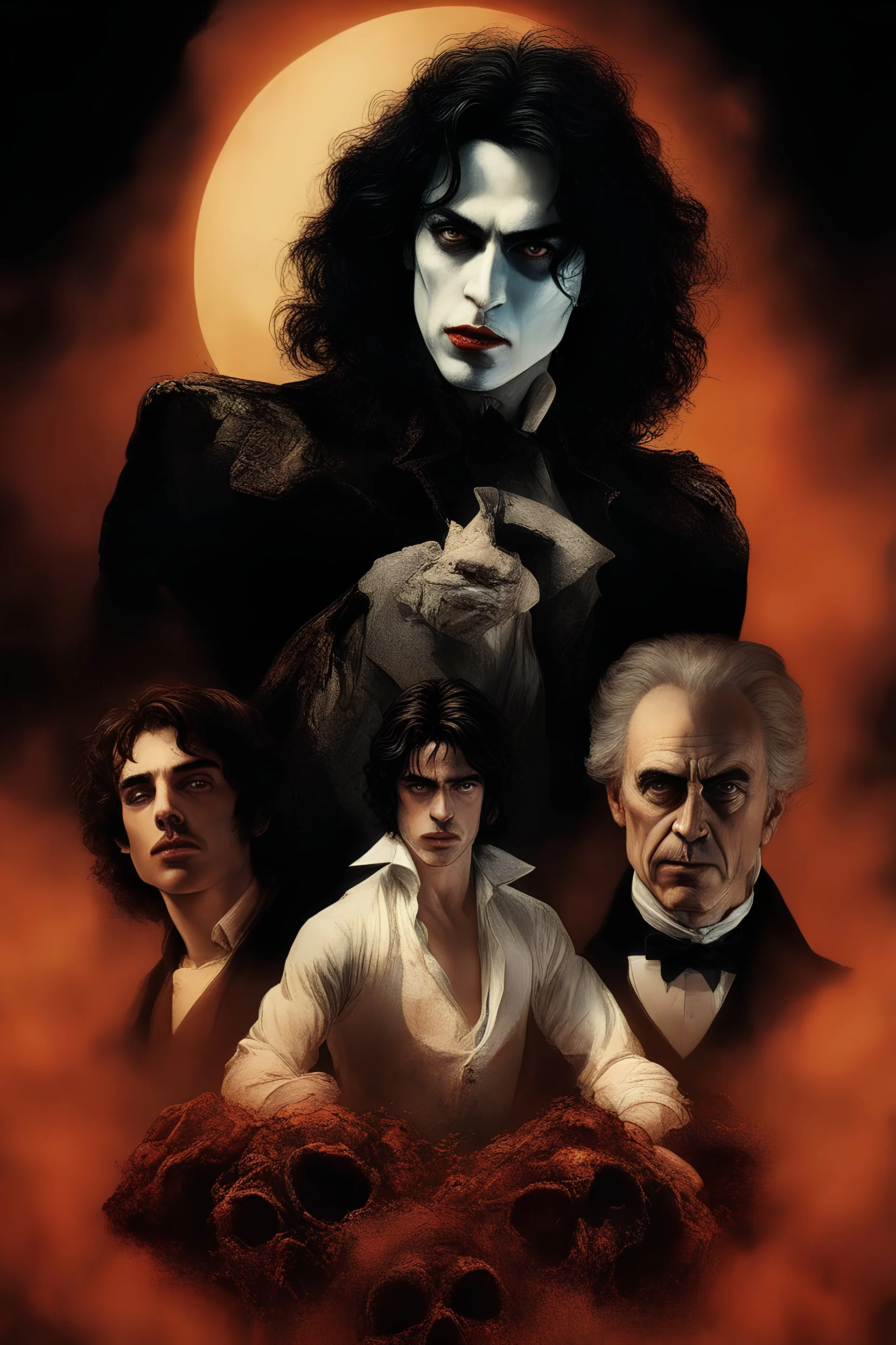 Movie Poster -- "Immortal Soul," Starring Paul Stanley as the evil vampire and Timothee Chalamet as Malcolm Stark - After witnessing the murder of his wife, at the hands of an evil vampire, he vows to avenge her death - in the art style of Boris Vallejo, Frank Frazetta, Julie bell, Caravaggio, Rembrandt, Michelangelo, Picasso, Gilbert Stuart, Gerald Brom, Thomas Kinkade, Neal Adams, Jim Lee, Sanjulian, Thomas Kinkade, Jim Lee,