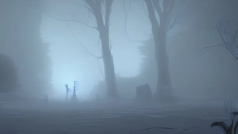 misty ghost in the graveyard