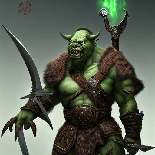 orc Soldier, Height 150cm, Weight 50kg, Skin color green, Has predator-like eyes, fangs, and claws He holds an old sword in his hand. Kills humans with ferocious accuracy, Intelligence is that of a human child. Wears crude iron armor