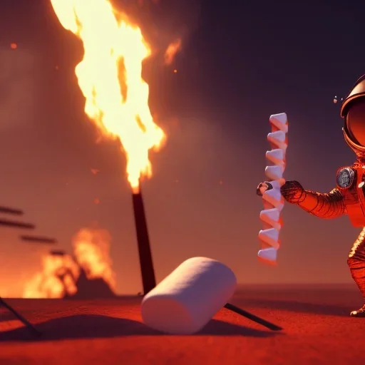 astronaut cooking marshmallows on barbecue from mars unreal engine 5, octan render