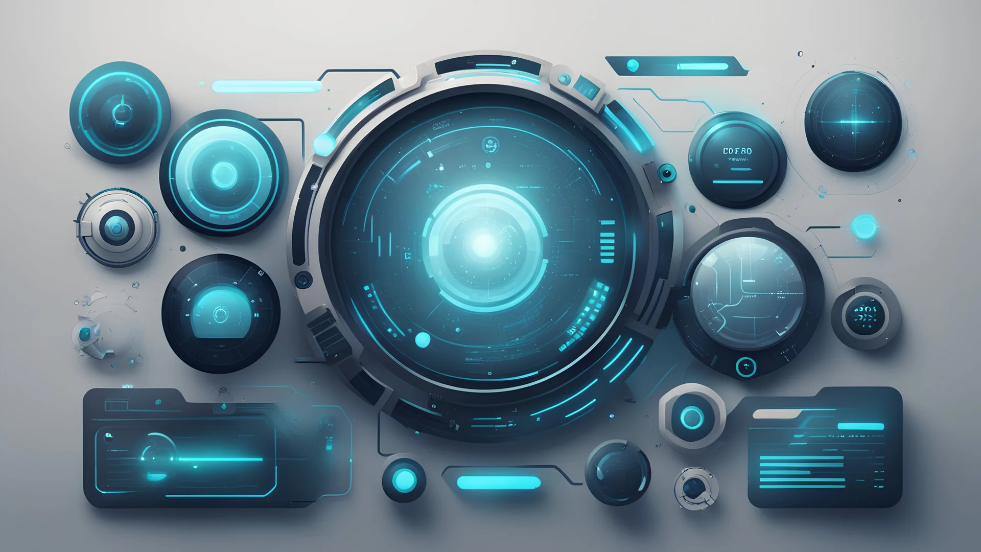 Design a collection of futuristic user interface elements for technology-themed projects.