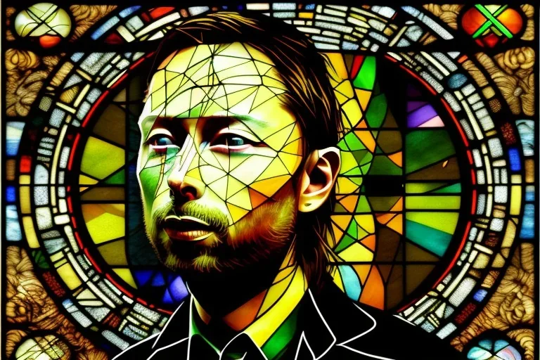 Thom Yorke stained glass, stained glass,paneks, gkass, lead, window, medieval