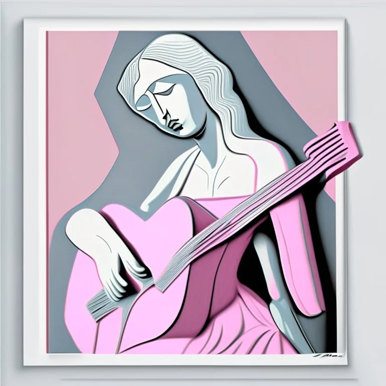 picasso Neoclassicism pink woman and guitar more lines realistic