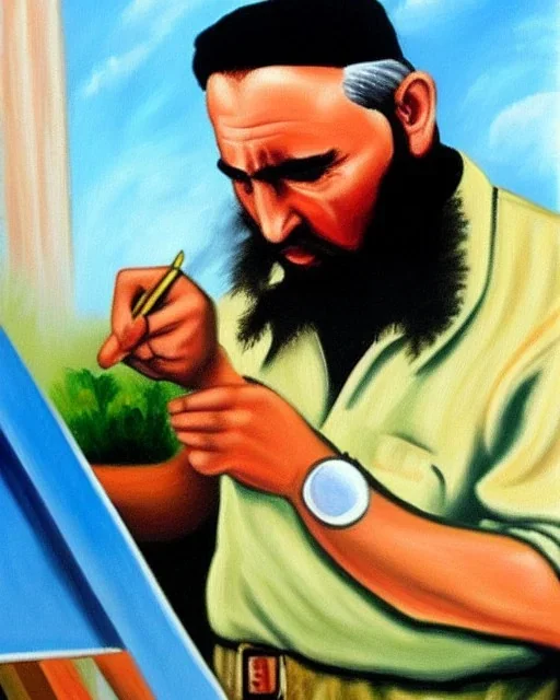 Fidel Castro painting a canvas