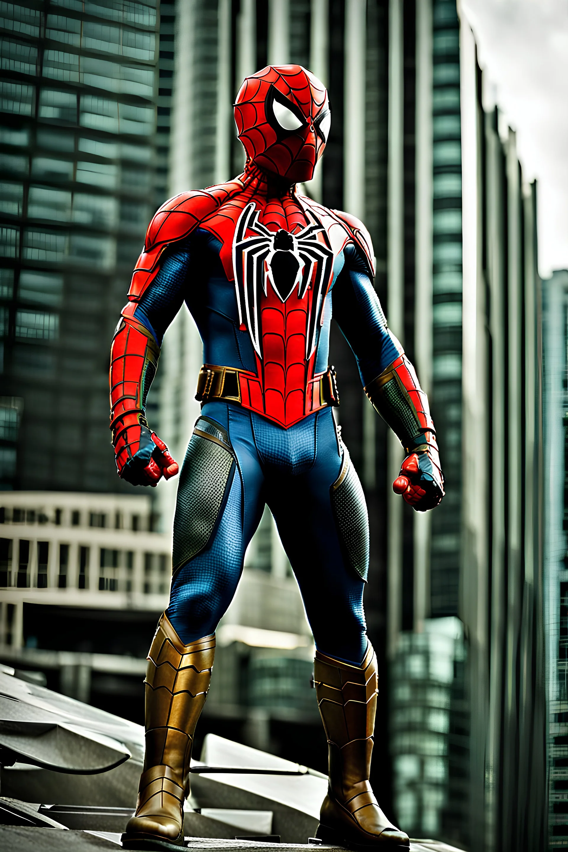 Spider-man in hulking futuristic armor, photograph