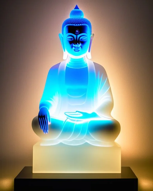 translucent glass alabaster Buddha sculpture, backlight, very emotional, welcoming, love, luminescence, sculpture, photograph, studio lighting, product photography, figurine, unreal engine, cryengine, ambient occlusion