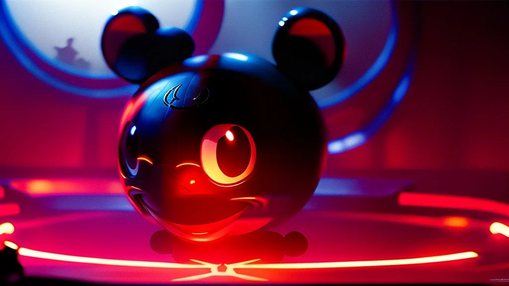 a spider mickey mouse hybrid, photorealism, movie screen capture, horror, sci-fi, retrofuturism, evil, demon-like