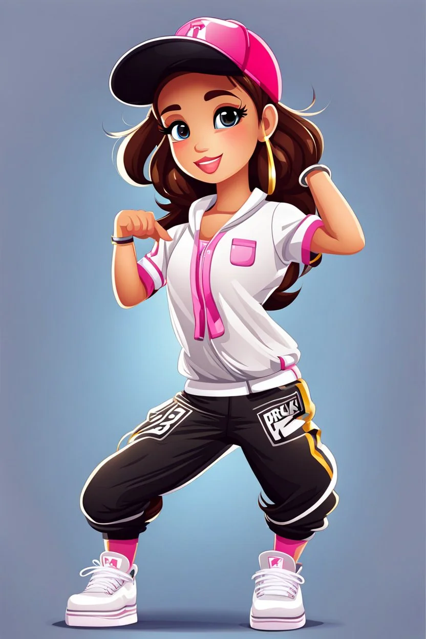 a cute Cartoon girl wearing break dance clothes